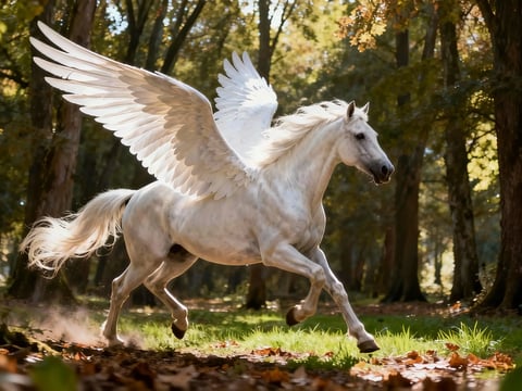 Ein weißes Pferd mit Flügeln erschien im Wald.